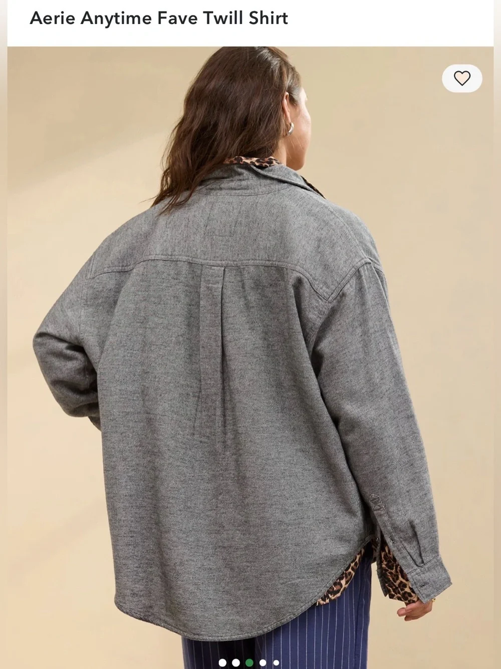 Aerie Anytime Fave Twill Cotton Shirt Smocked Gray , M